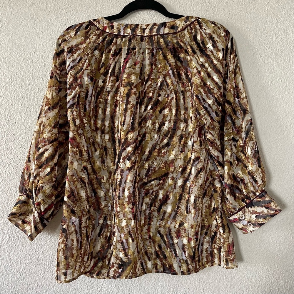 Elegant Antonio Melani Blouse Women’s Medium Multicolored Sheer Tie Front Classy - Picture 10 of 16